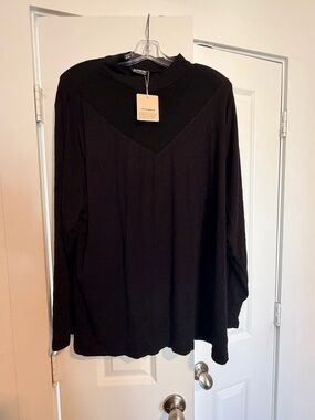Black Long Sleeve Tunic Top Sheer Front